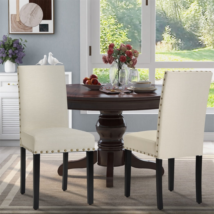[UK Warehouse] 4 PCS/Set Fabric Dining High Back Chairs for Kitchen Living Room (Beige)