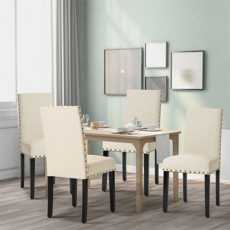 [UK Warehouse] 4 PCS/Set Fabric Dining High Back Chairs for Kitchen Living Room (Beige)