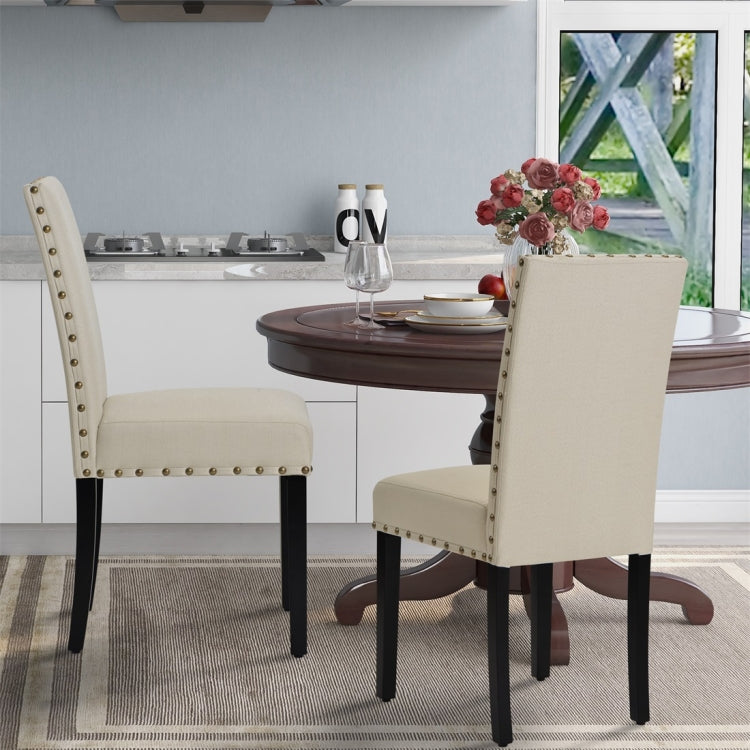 [UK Warehouse] 2 PCS/Set Fabric Dining High Back Chairs for Kitchen Living Room (Beige)