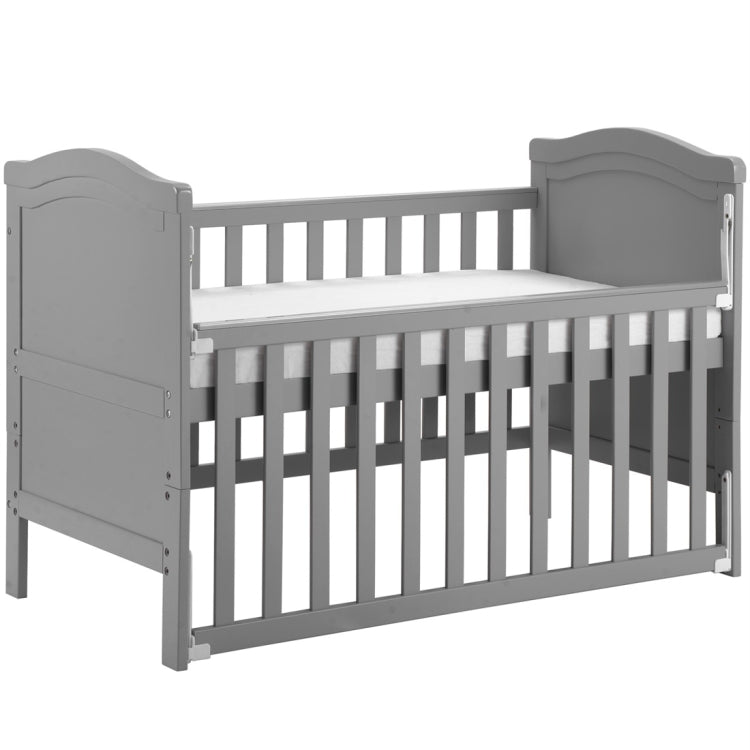 [UK Warehouse] Solid Wood Baby Cot Bed Toddler Bed with Foam Mattress & 3 Adjustable Position (Grey)