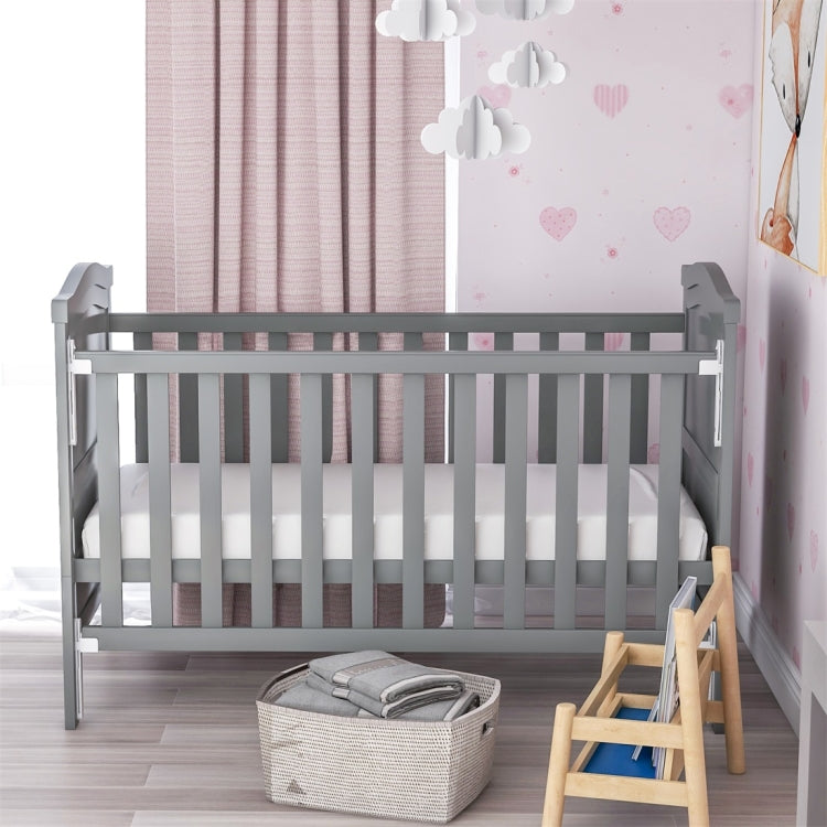 [UK Warehouse] Solid Wood Baby Cot Bed Toddler Bed with Foam Mattress & 3 Adjustable Position (Grey)