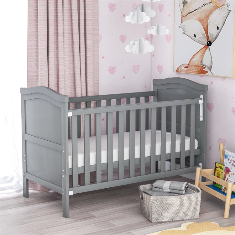 [UK Warehouse] Solid Wood Baby Cot Bed Toddler Bed with Foam Mattress & 3 Adjustable Position (Grey)