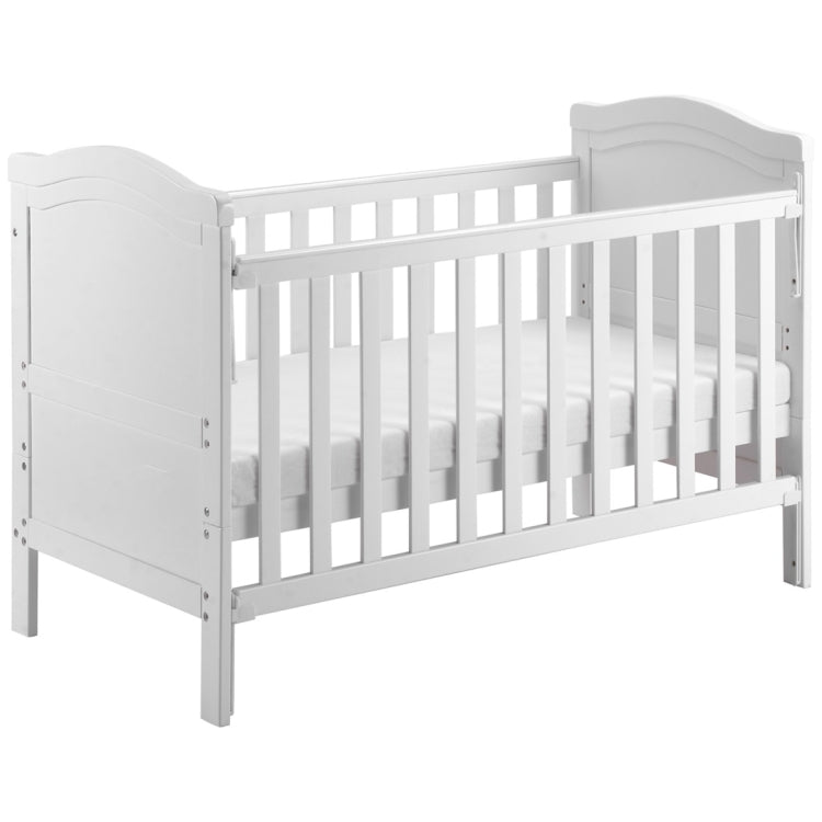 [UK Warehouse] Solid Wood Baby Cot Bed Toddler Bed with Foam Mattress & 3 Adjustable Position (White)