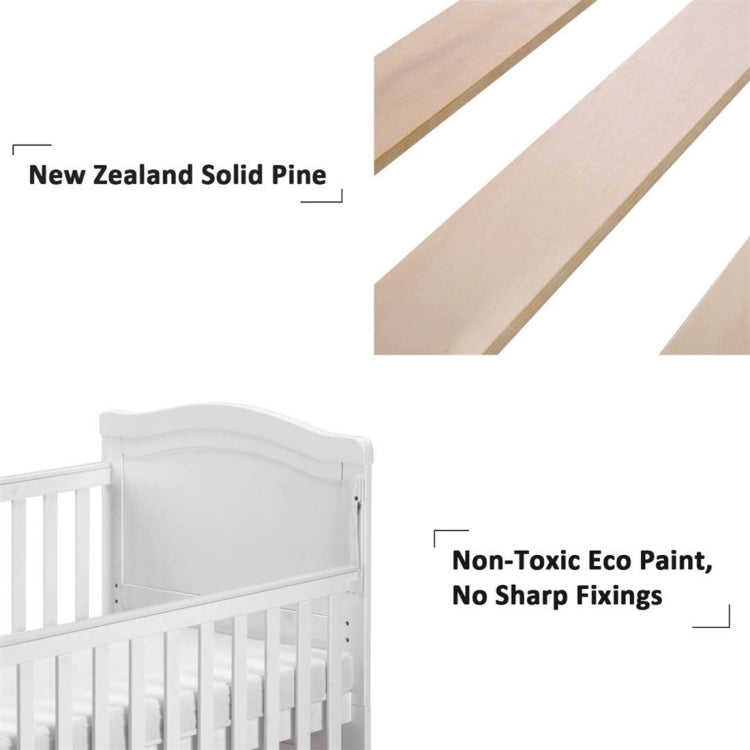[UK Warehouse] Solid Wood Baby Cot Bed Toddler Bed with Foam Mattress & 3 Adjustable Position (White)