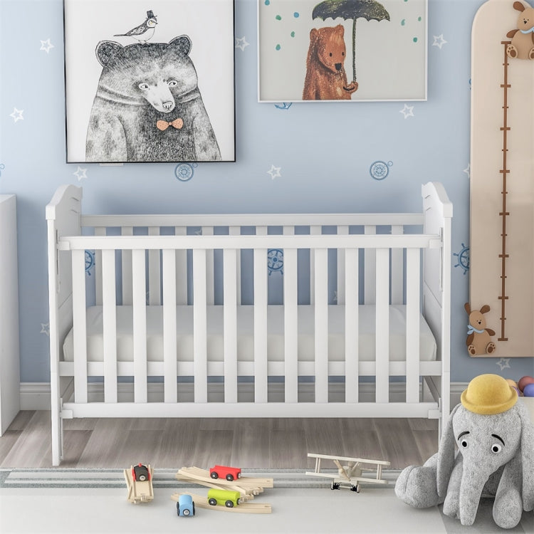 [UK Warehouse] Solid Wood Baby Cot Bed Toddler Bed with Foam Mattress & 3 Adjustable Position (White)