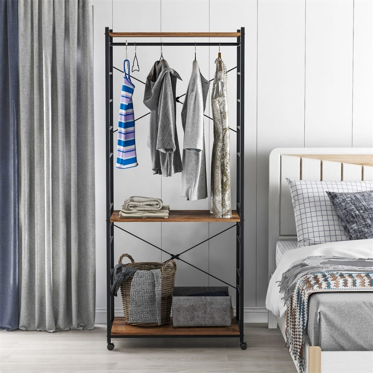 [UK Warehouse] Multi-purpose Coat Rank Stand with Adjustable Shoe Storage Shelves Ladder Shelf with Metal Frame for Bedroom/Office/Entryway(Brown)