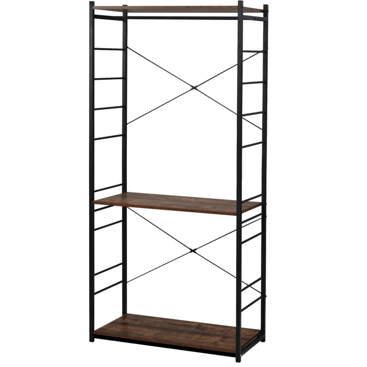 [UK Warehouse] Multi-purpose Coat Rank Stand with Adjustable Shoe Storage Shelves Ladder Shelf with Metal Frame for Bedroom/Office/Entryway(Brown)