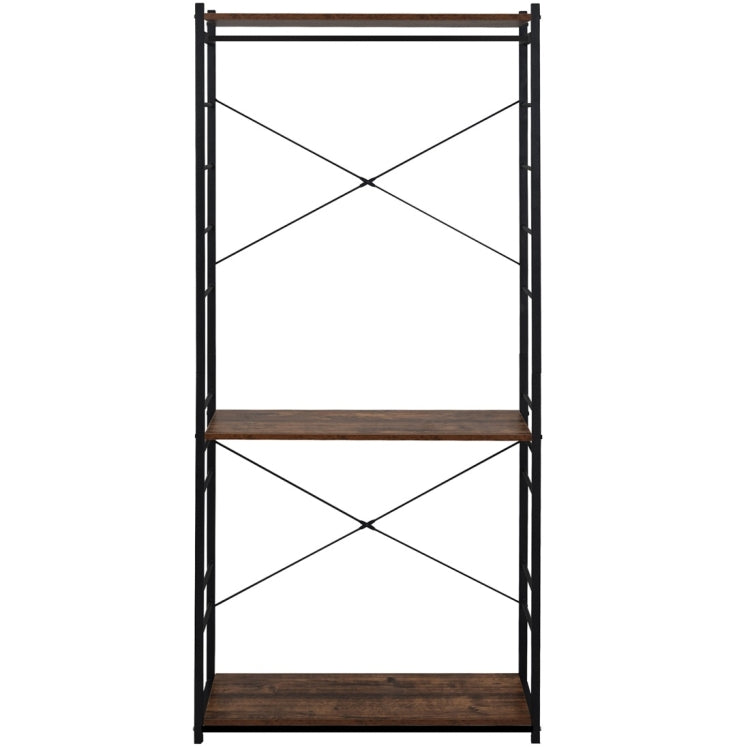 [UK Warehouse] Multi-purpose Coat Rank Stand with Adjustable Shoe Storage Shelves Ladder Shelf with Metal Frame for Bedroom/Office/Entryway(Brown)