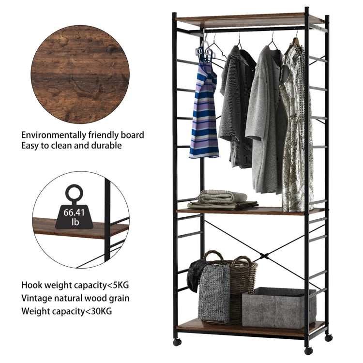 [UK Warehouse] Multi-purpose Coat Rank Stand with Adjustable Shoe Storage Shelves Ladder Shelf with Metal Frame for Bedroom/Office/Entryway(Brown)