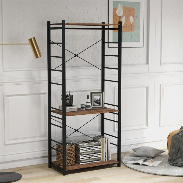 [UK Warehouse] Multi-purpose Coat Rank Stand with Adjustable Shoe Storage Shelves Ladder Shelf with Metal Frame for Bedroom/Office/Entryway(Brown)
