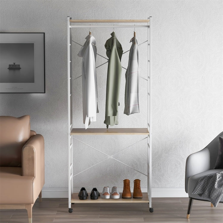 [UK Warehouse] Multi-purpose Coat Rank Stand with Adjustable Shoe Storage Shelves Ladder Shelf with Metal Frame for Bedroom/Office/Entryway(White)