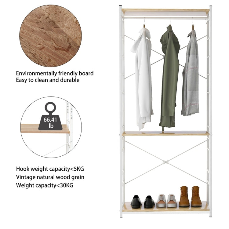[UK Warehouse] Multi-purpose Coat Rank Stand with Adjustable Shoe Storage Shelves Ladder Shelf with Metal Frame for Bedroom/Office/Entryway(White)
