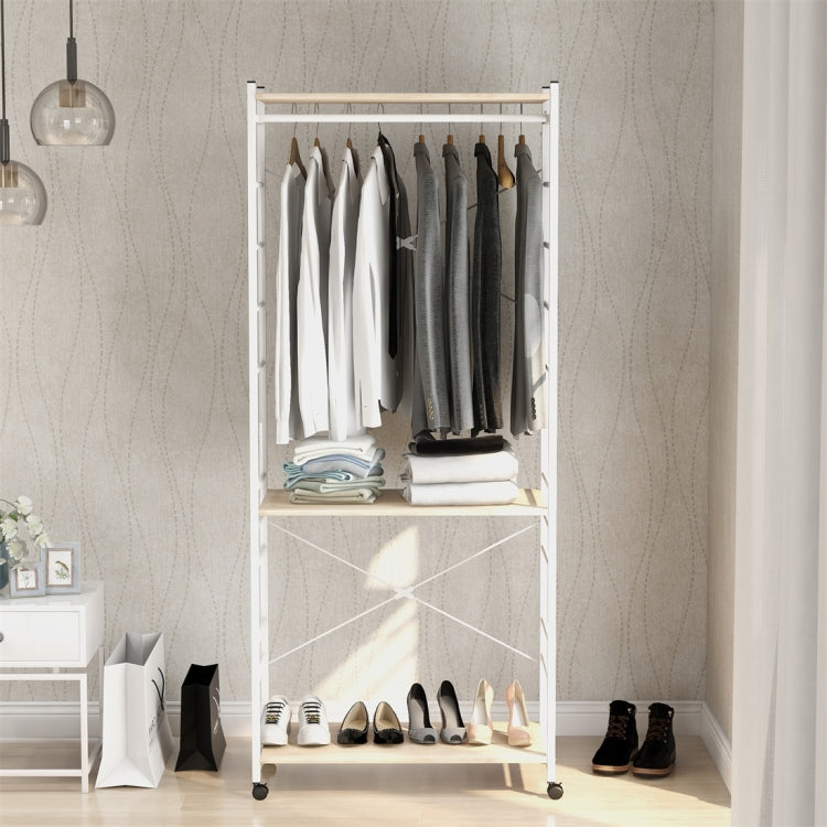 [UK Warehouse] Multi-purpose Coat Rank Stand with Adjustable Shoe Storage Shelves Ladder Shelf with Metal Frame for Bedroom/Office/Entryway(White)