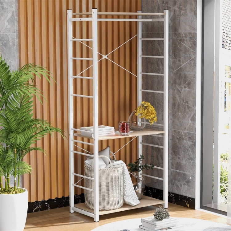 [UK Warehouse] Multi-purpose Coat Rank Stand with Adjustable Shoe Storage Shelves Ladder Shelf with Metal Frame for Bedroom/Office/Entryway(White)