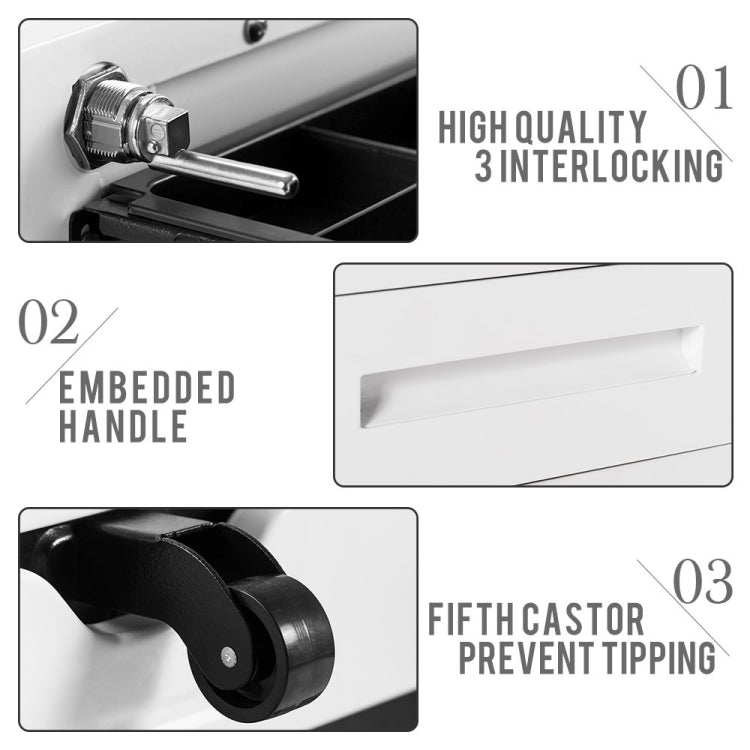 [UK Warehouse] Mobile Multifunctional File Organizing Drawer Cabinet with Lock (White)