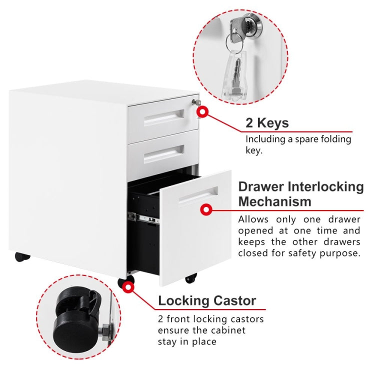 [UK Warehouse] Mobile Multifunctional File Organizing Drawer Cabinet with Lock (White)