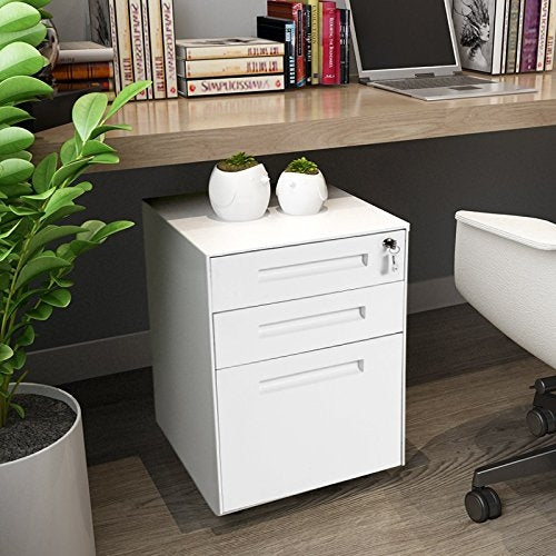 [UK Warehouse] Mobile Multifunctional File Organizing Drawer Cabinet with Lock (White)