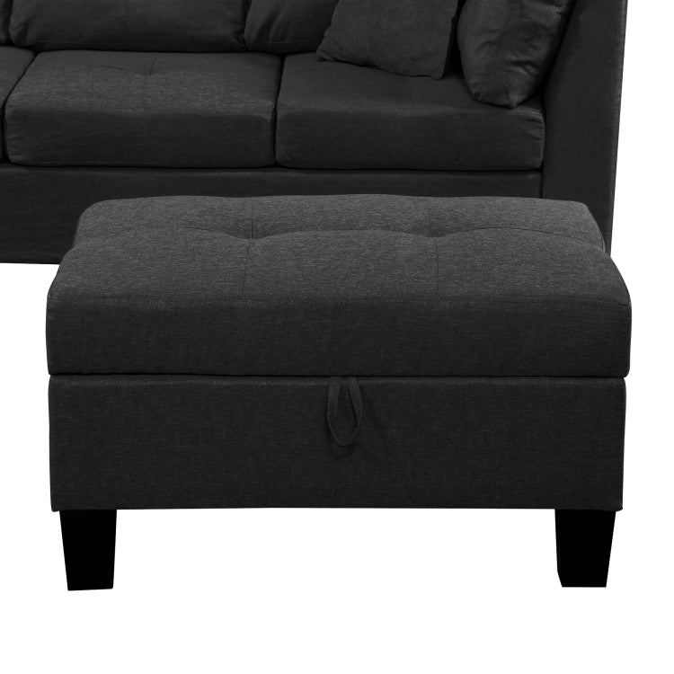 [US Warehouse] Living Room L-shaped Fabric Upholstered Sofa Three-seat Sofa Multifunctional Sofa Bed with Right Recliner & Storage Ottoman & Cushion & Pillow