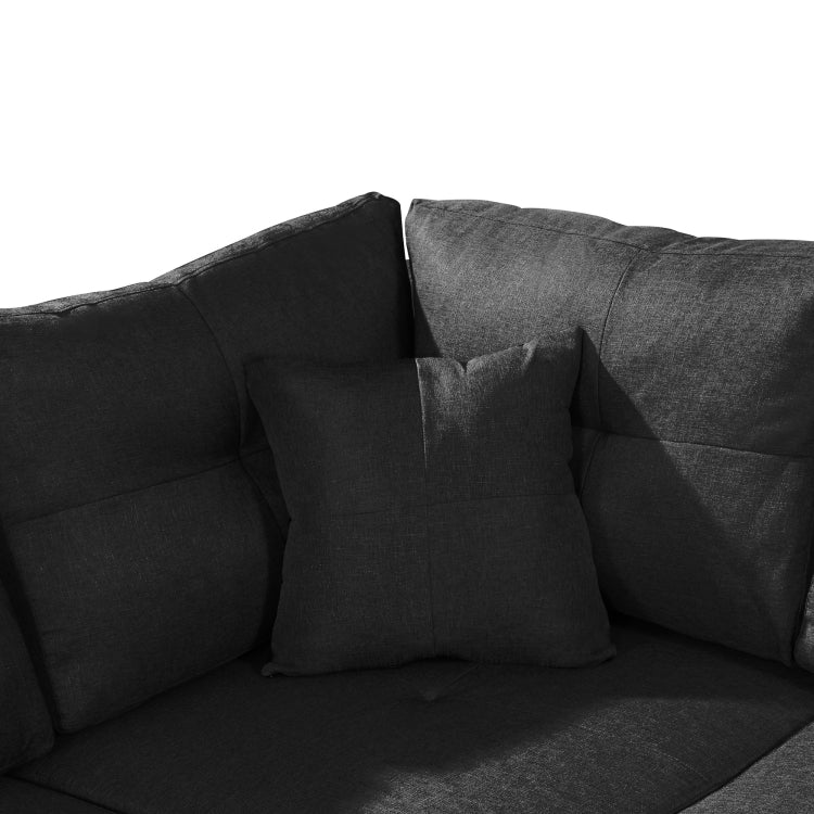 [US Warehouse] Living Room L-shaped Fabric Upholstered Sofa Three-seat Sofa Multifunctional Sofa Bed with Right Recliner & Storage Ottoman & Cushion & Pillow