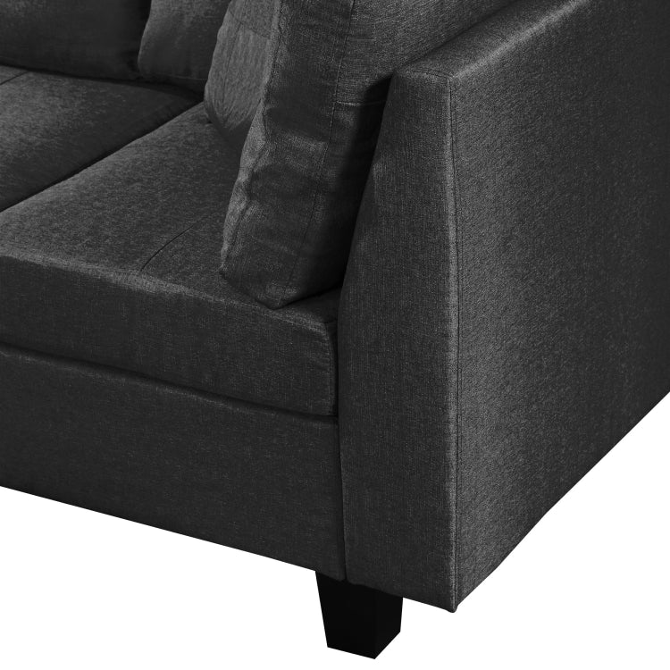 [US Warehouse] Living Room L-shaped Fabric Upholstered Sofa Three-seat Sofa Multifunctional Sofa Bed with Right Recliner & Storage Ottoman & Cushion & Pillow