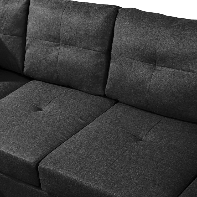 [US Warehouse] Living Room L-shaped Fabric Upholstered Sofa Three-seat Sofa Multifunctional Sofa Bed with Right Recliner & Storage Ottoman & Cushion & Pillow