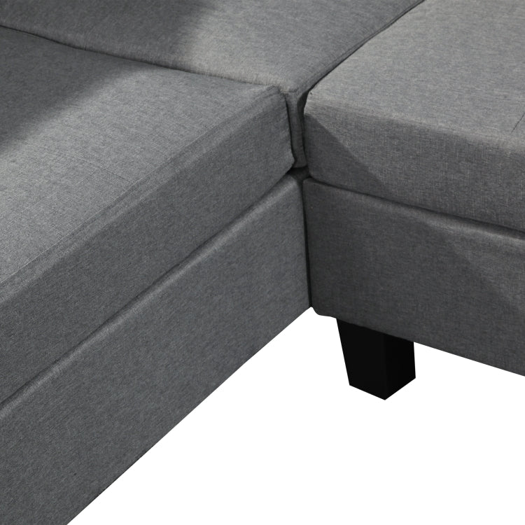 [US Warehouse] Living Room L-shaped Fabric Upholstered Sofa Three-seat Sofa Multifunctional Sofa Bed with Right Recliner & Storage Ottoman & Cushion & Pillow
