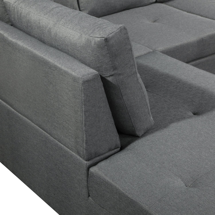 [US Warehouse] Living Room L-shaped Fabric Upholstered Sofa Three-seat Sofa Multifunctional Sofa Bed with Right Recliner & Storage Ottoman & Cushion & Pillow