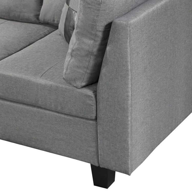 [US Warehouse] Living Room L-shaped Fabric Upholstered Sofa Three-seat Sofa Multifunctional Sofa Bed with Right Recliner & Storage Ottoman & Cushion & Pillow