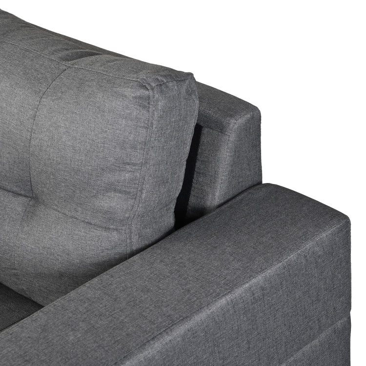 [US Warehouse] Living Room Fabric Upholstered Sofa Three-seat Sofa Multifunctional Sofa Bed with Left or Right Recliner & Cup Holders & Cushion & Pillow