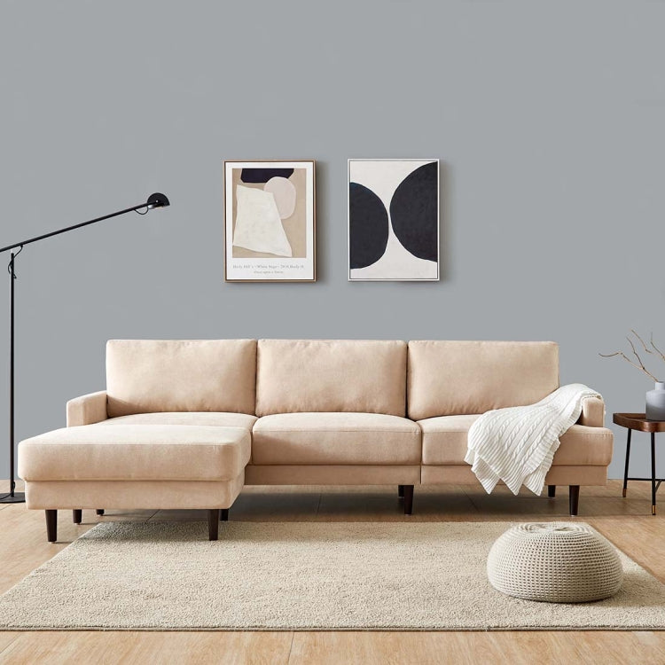 [US Warehouse] L shape 3 seater Modern Fabric Sofa with Ottoman