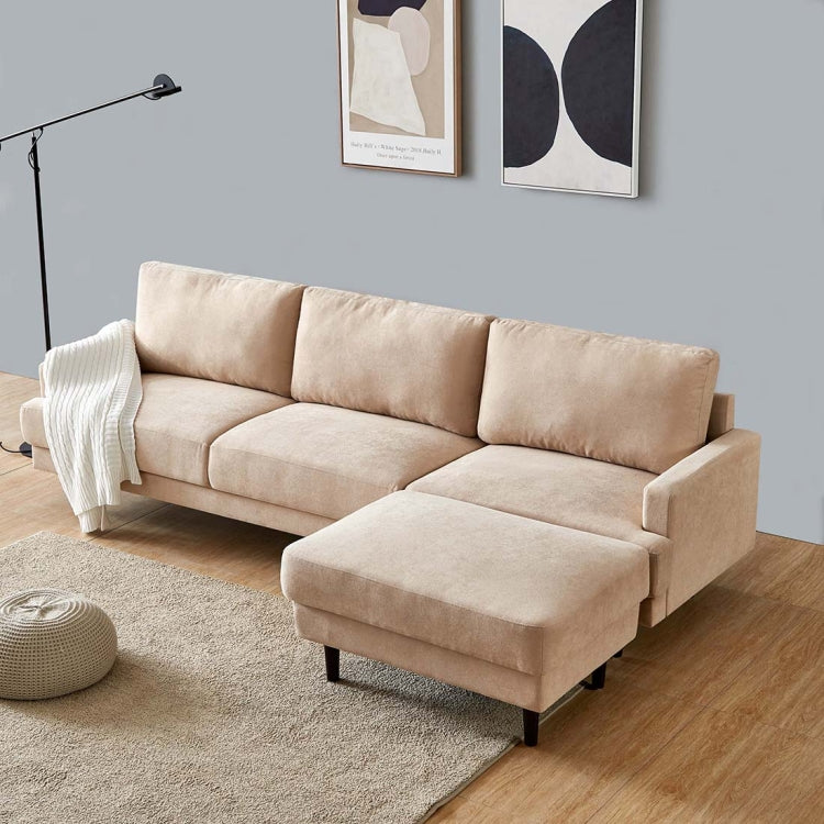 [US Warehouse] L shape 3 seater Modern Fabric Sofa with Ottoman