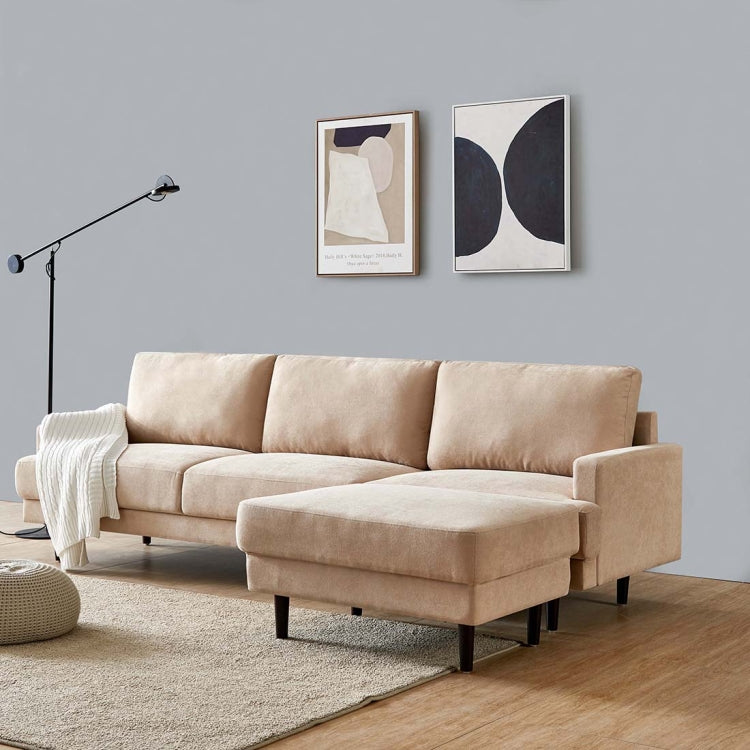 [US Warehouse] L shape 3 seater Modern Fabric Sofa with Ottoman