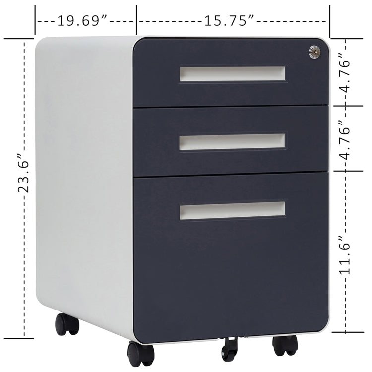 [US Warehouse] 3-Drawer Mobile File Cabinet Wheel Anti-tilt Mechanism Casters Lockable Storage Cabinet