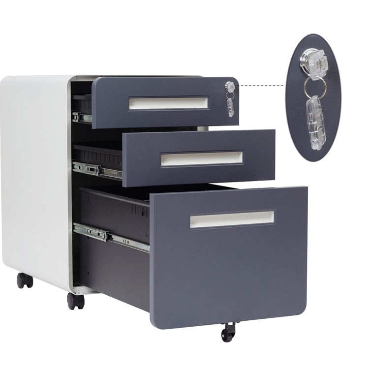 [US Warehouse] 3-Drawer Mobile File Cabinet Wheel Anti-tilt Mechanism Casters Lockable Storage Cabinet