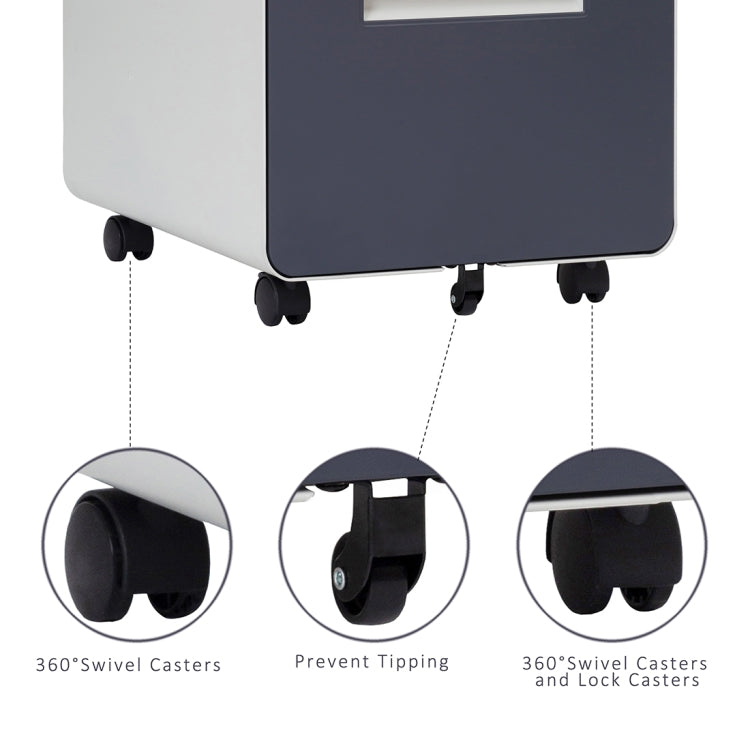 [US Warehouse] 3-Drawer Mobile File Cabinet Wheel Anti-tilt Mechanism Casters Lockable Storage Cabinet