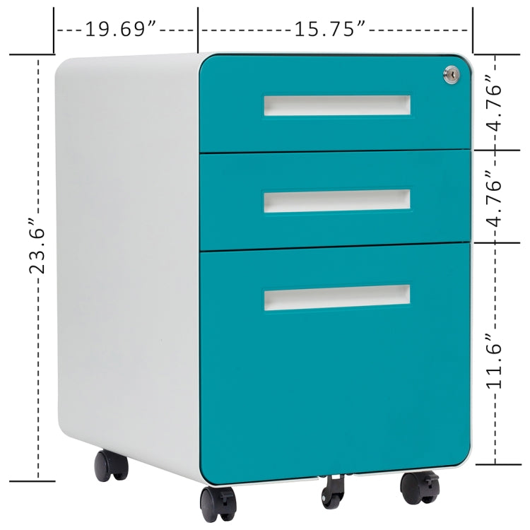 [US Warehouse] 3-Drawer Mobile File Cabinet Wheel Anti-tilt Mechanism Casters Lockable Storage Cabinet