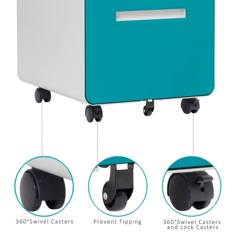 [US Warehouse] 3-Drawer Mobile File Cabinet Wheel Anti-tilt Mechanism Casters Lockable Storage Cabinet