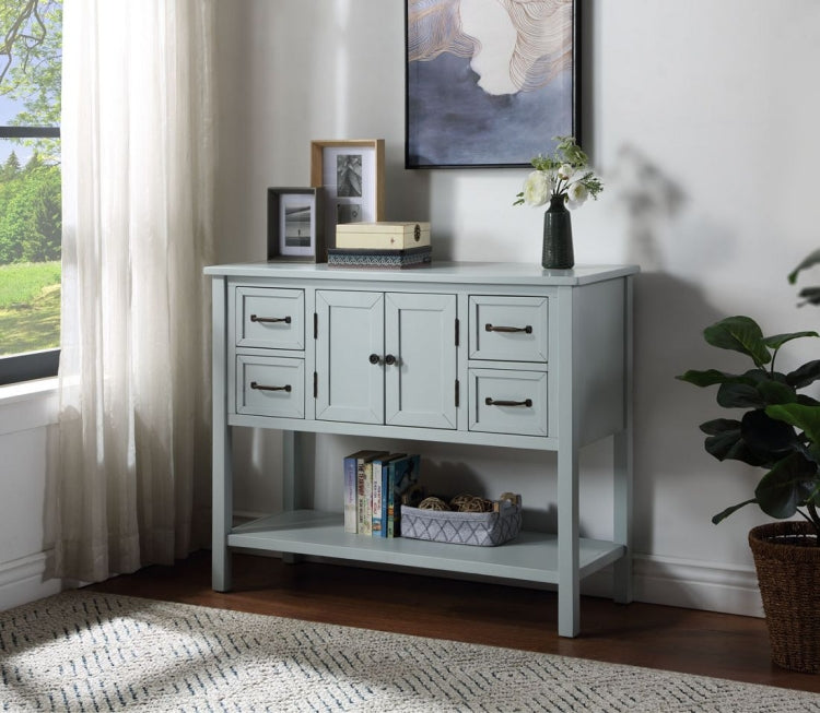 [US Warehouse] Living Room Modern Console Table Sofa Table with 4 Drawers & 1 Cabinet & 1 Shelf