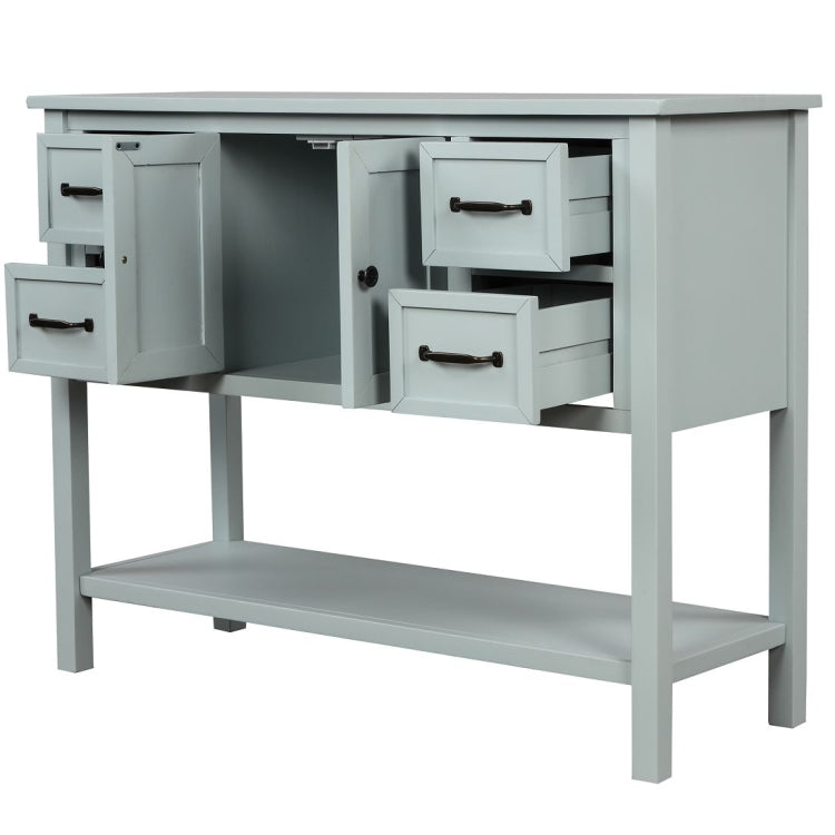 [US Warehouse] Living Room Modern Console Table Sofa Table with 4 Drawers & 1 Cabinet & 1 Shelf
