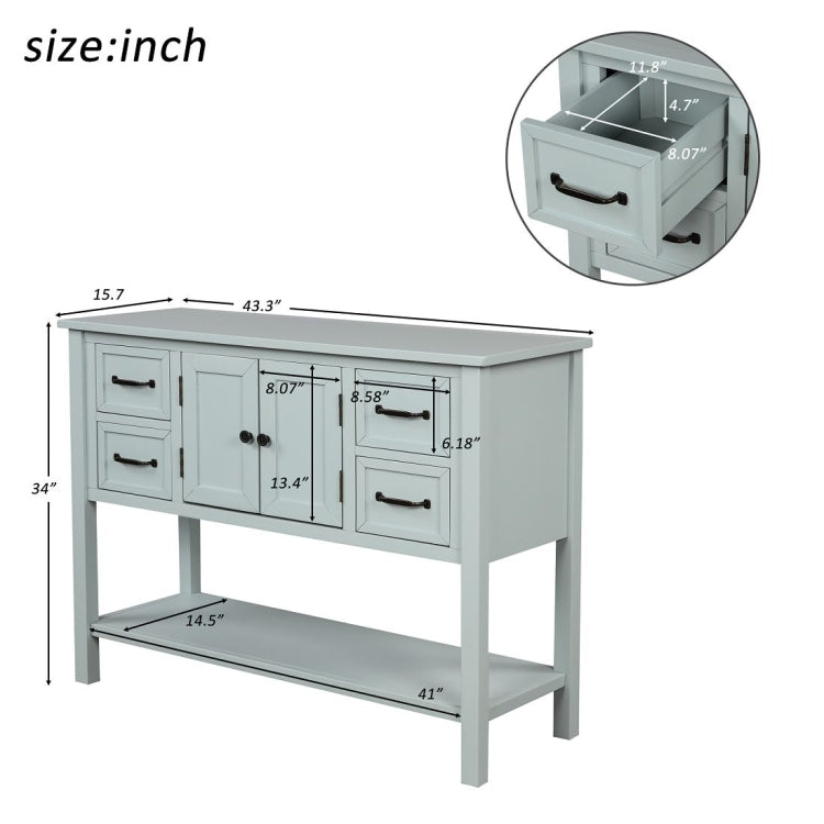 [US Warehouse] Living Room Modern Console Table Sofa Table with 4 Drawers & 1 Cabinet & 1 Shelf