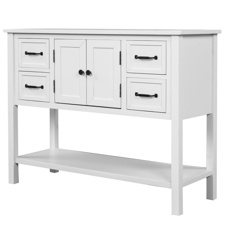 [US Warehouse] Living Room Modern Console Table Sofa Table with 4 Drawers & 1 Cabinet & 1 Shelf