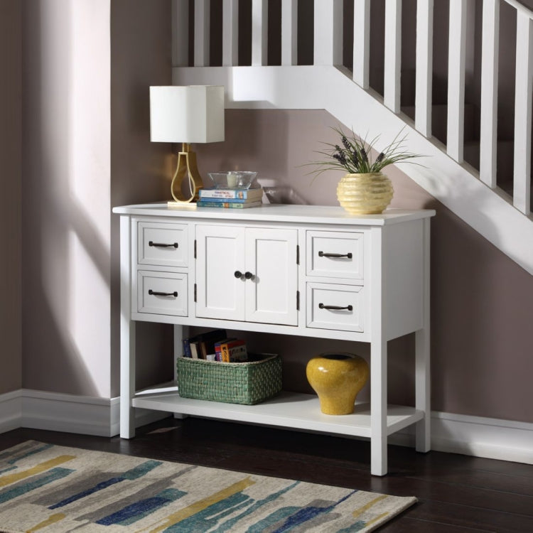 [US Warehouse] Living Room Modern Console Table Sofa Table with 4 Drawers & 1 Cabinet & 1 Shelf
