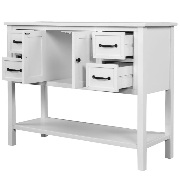 [US Warehouse] Living Room Modern Console Table Sofa Table with 4 Drawers & 1 Cabinet & 1 Shelf