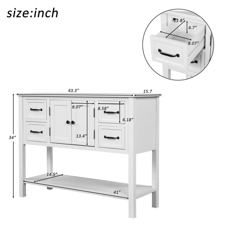 [US Warehouse] Living Room Modern Console Table Sofa Table with 4 Drawers & 1 Cabinet & 1 Shelf
