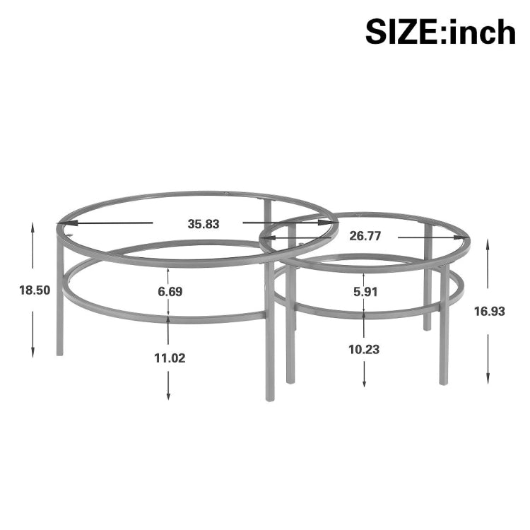 [US Warehouse] Mid-century Modern Elegant Glass Nesting Round Coffee Table Set