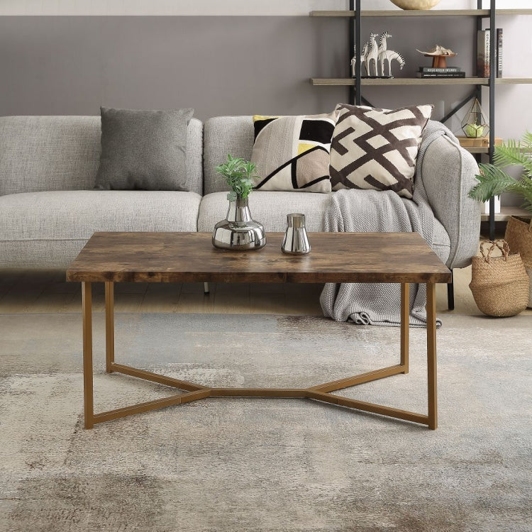 [US Warehouse] Mid Century Modern Stylish Y-leg base Rectangle Coffee Table, Size: 107 x 56 x 46cm(Distressed Wood Golden)