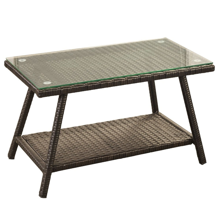 [US Warehouse] 4 in 1 Table x 1 + Sofa x 1 + Chairs x 2 Rattan Sofa Seating Group Outdoor Rattan Sofa with Cushions