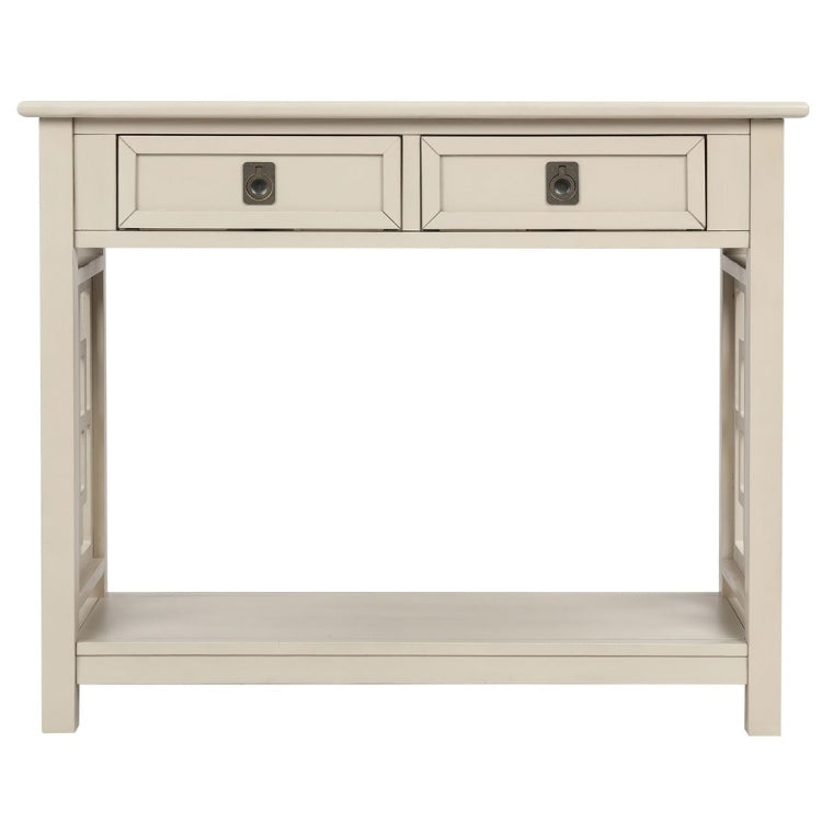 [US Warehouse] Entryway Accent Sofa Table Storage and Displaying Decor Console Table with 2 Drawers and Bottom Shelf, Size: 91 x 36 x 76cm