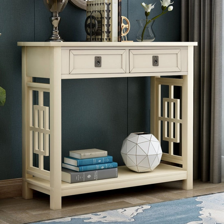 [US Warehouse] Entryway Accent Sofa Table Storage and Displaying Decor Console Table with 2 Drawers and Bottom Shelf, Size: 91 x 36 x 76cm