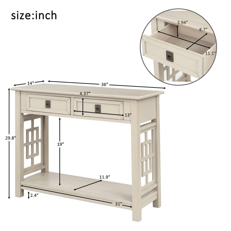 [US Warehouse] Entryway Accent Sofa Table Storage and Displaying Decor Console Table with 2 Drawers and Bottom Shelf, Size: 91 x 36 x 76cm